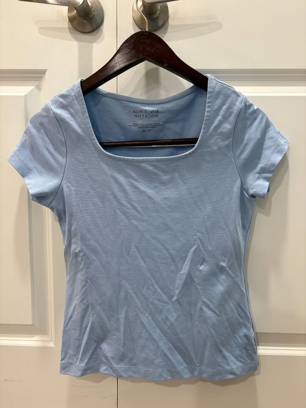 Adrienne Vittadini Square Neck Light Blue Square Top - Size XS